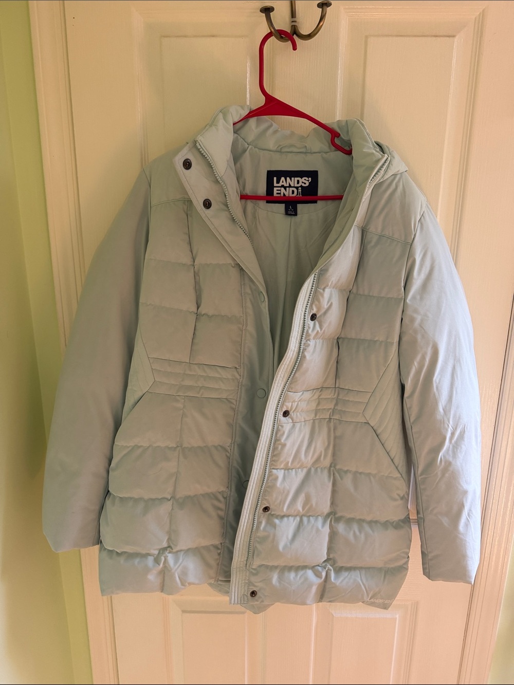 Lands' End Light Blue Quilted Hooded Puffer Jacket